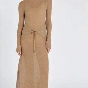 Semi-sheer Tan Long Sleeve Dress